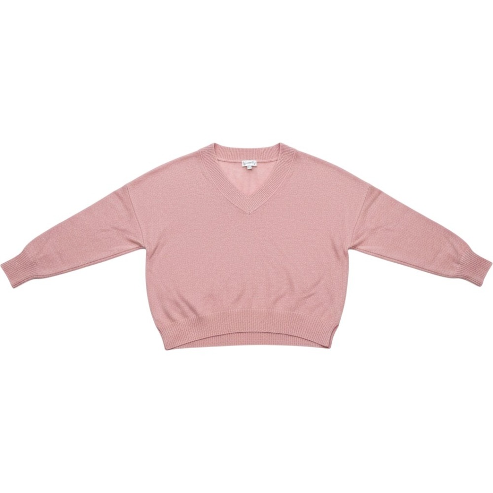 Wonderly Womens Pink Shimmer V-Neck Drop Shoulder Knit Sweater Size Small